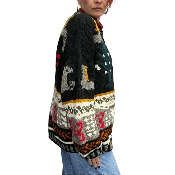 Chibcha Wool Artesian Cozy Heavy Knit Chunky Vintage Cardigan Horse Sweater - Picture 6 of 15